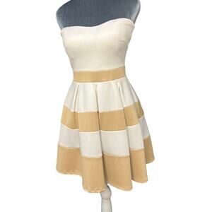 Windsor Strapless White&Beige Striped Dress Sz Small See Descrip!
